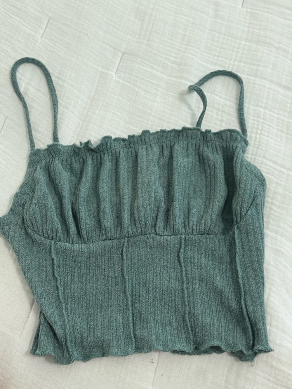 Textured Sage Green Ribbed Cropped Cami